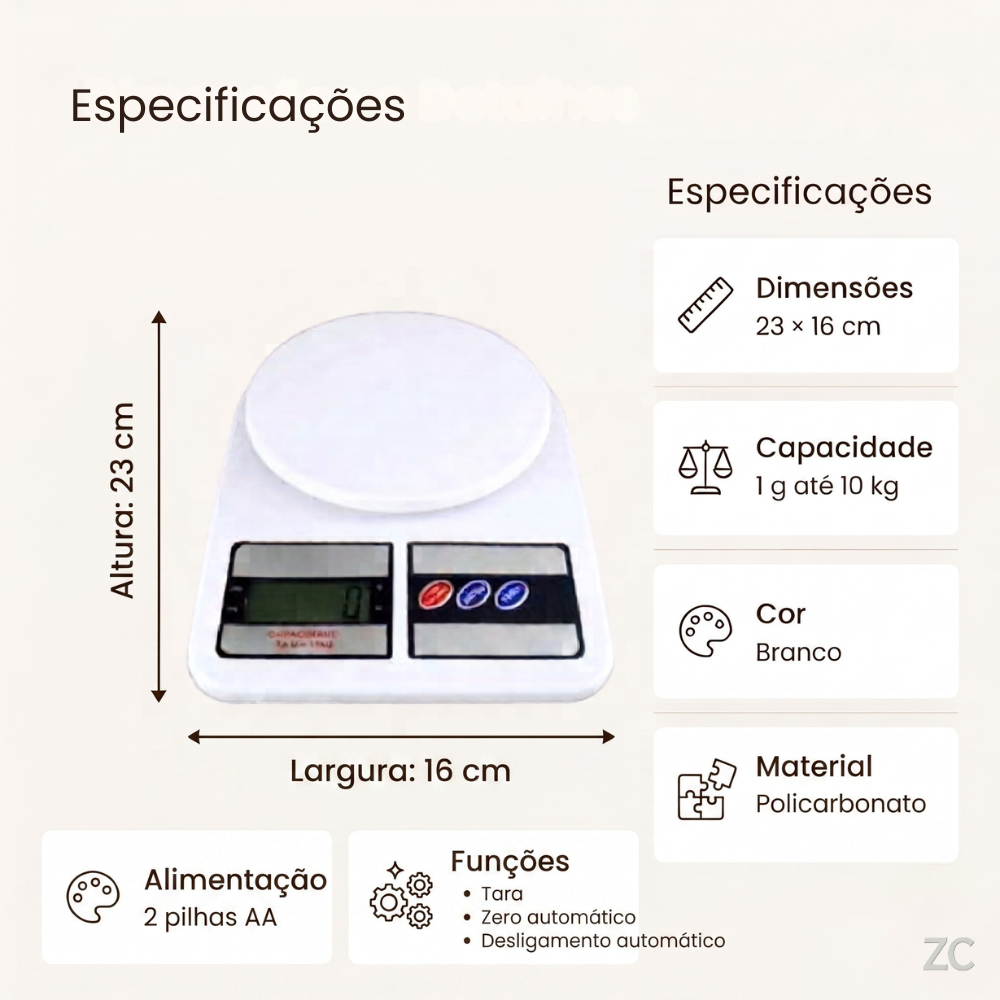 Balança Digital de Cozinha 10kg