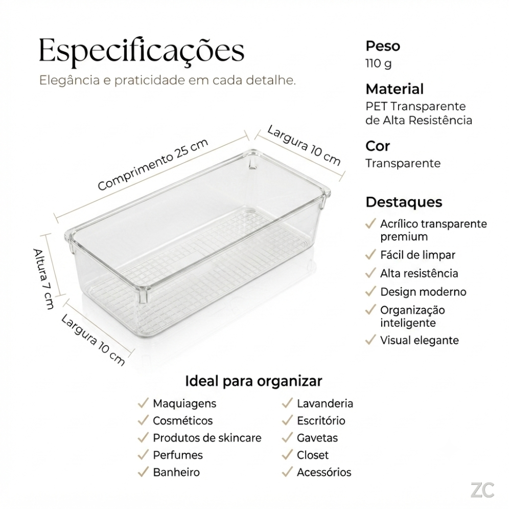 Kit Organizadores Transparentes para Gaveta — Visual Limpo e Organização Inteligente