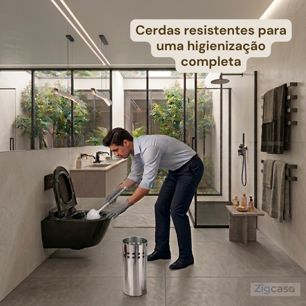🏠 Kit Escova Sanitária com Suporte Inox — Banheiro Limpo, Higiênico e Organizado