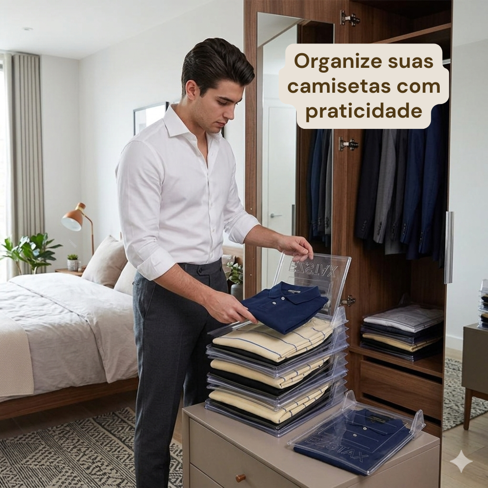 🏠 Kit Organizador de Camisetas com 10 Unidades — Mais Espaço e Organização no Guarda-Roupa
