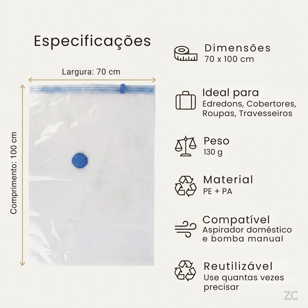 Kit com 3 Sacos Organizadores a Vácuo — Economize Espaço e Proteja suas Roupa