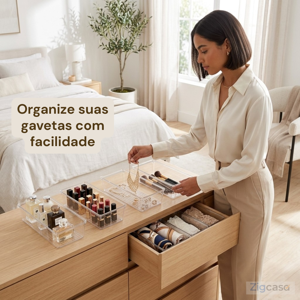 🏠 Kit Organizadores Transparentes para Gaveta — Visual Limpo e Organização Inteligente