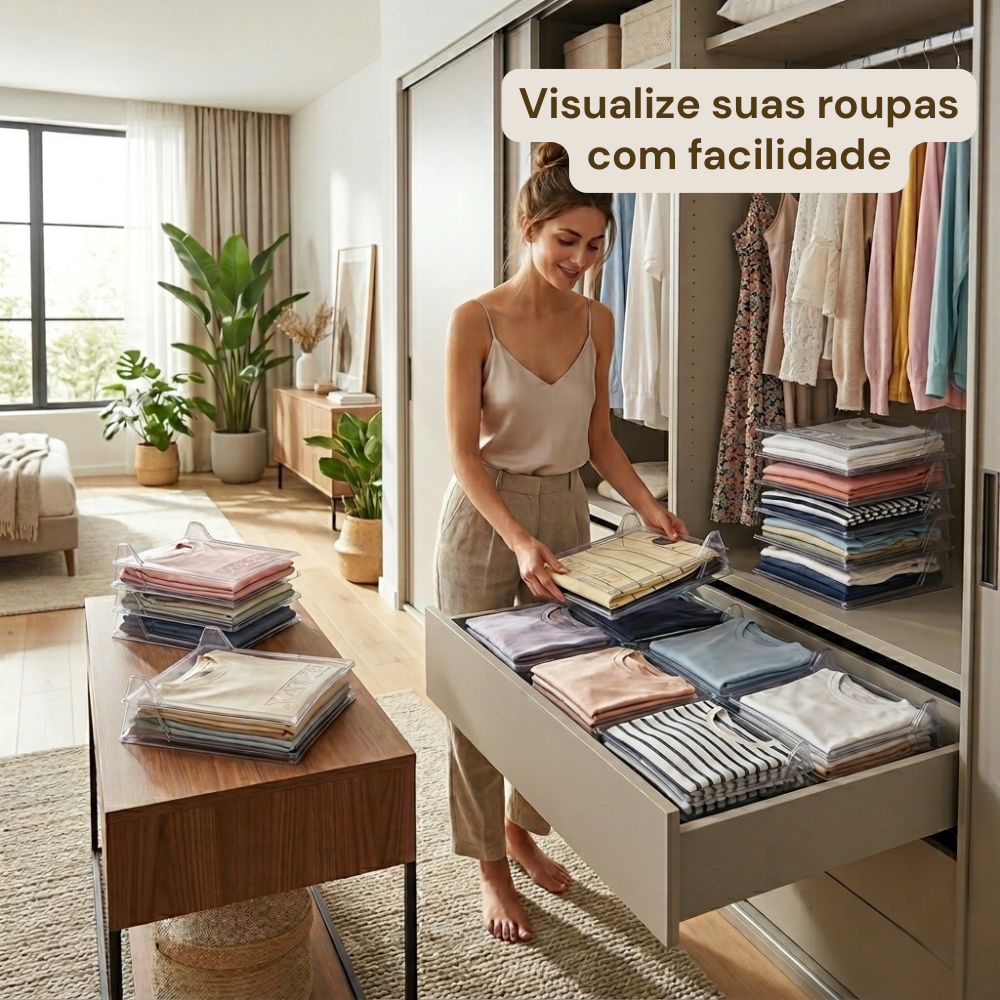 🏠 Kit Organizador de Camisetas com 10 Unidades — Mais Espaço e Organização no Guarda-Roupa