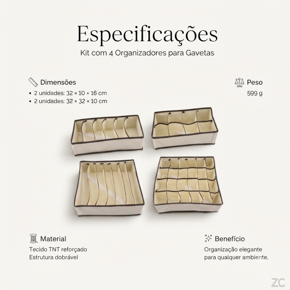 Kit 4 Organizador Para Gavetas - Sortido