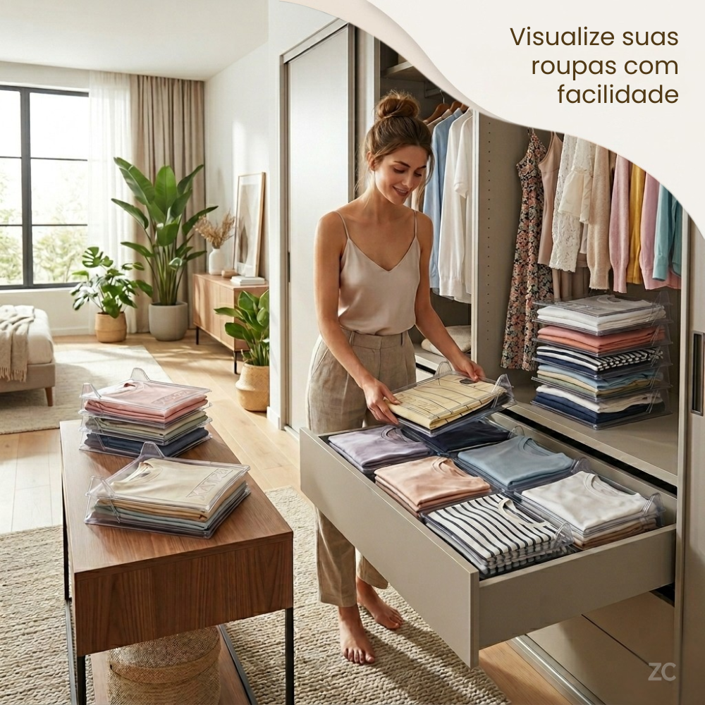 Kit Organizador de Camisetas com 10 Unidades — Mais Espaço e Organização no Guarda-Roupa
